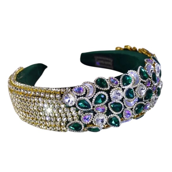 Whimsy_and_Lily Accessories - Luxury Multicolor Rhinestones Velvet Headband with Multicolor Rhinestones